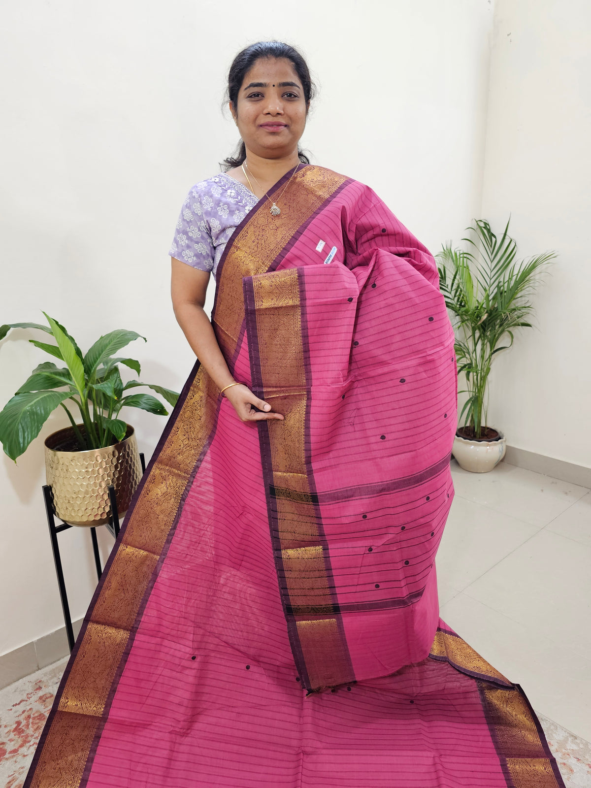 Kanchi Cotton Saree - Dark Pink