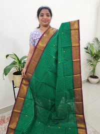 Kanchi Cotton Saree - Dark Green