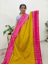 Mercerised Kanchi Cotton Saree - Yellow with Pink