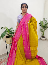 Mercerised Kanchi Cotton Saree - Yellow with Pink