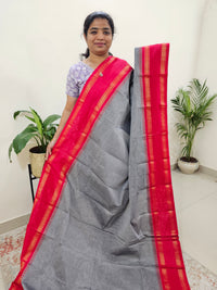 Mercerised Kanchi Cotton Saree - Grey with Red