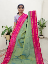 Mercerised Kanchi Cotton Saree - Green with Pink