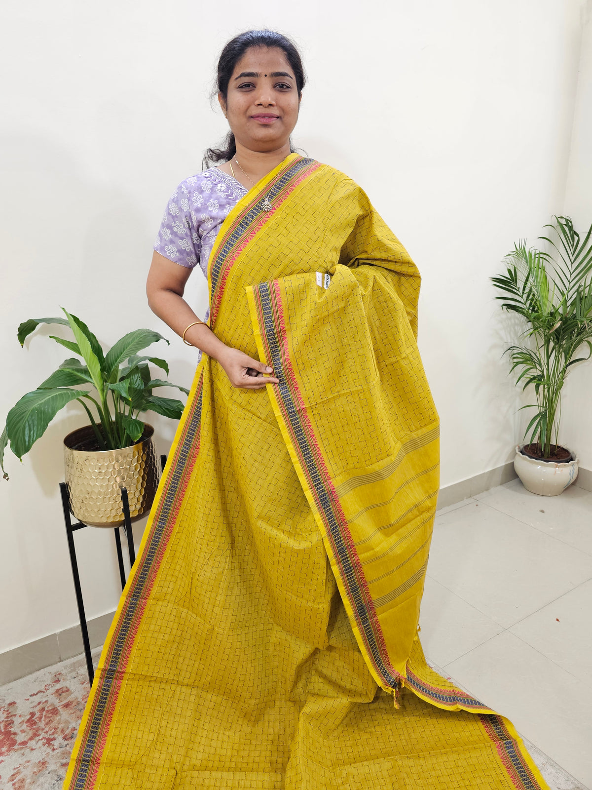 Kanchi Cotton Saree - Yellow