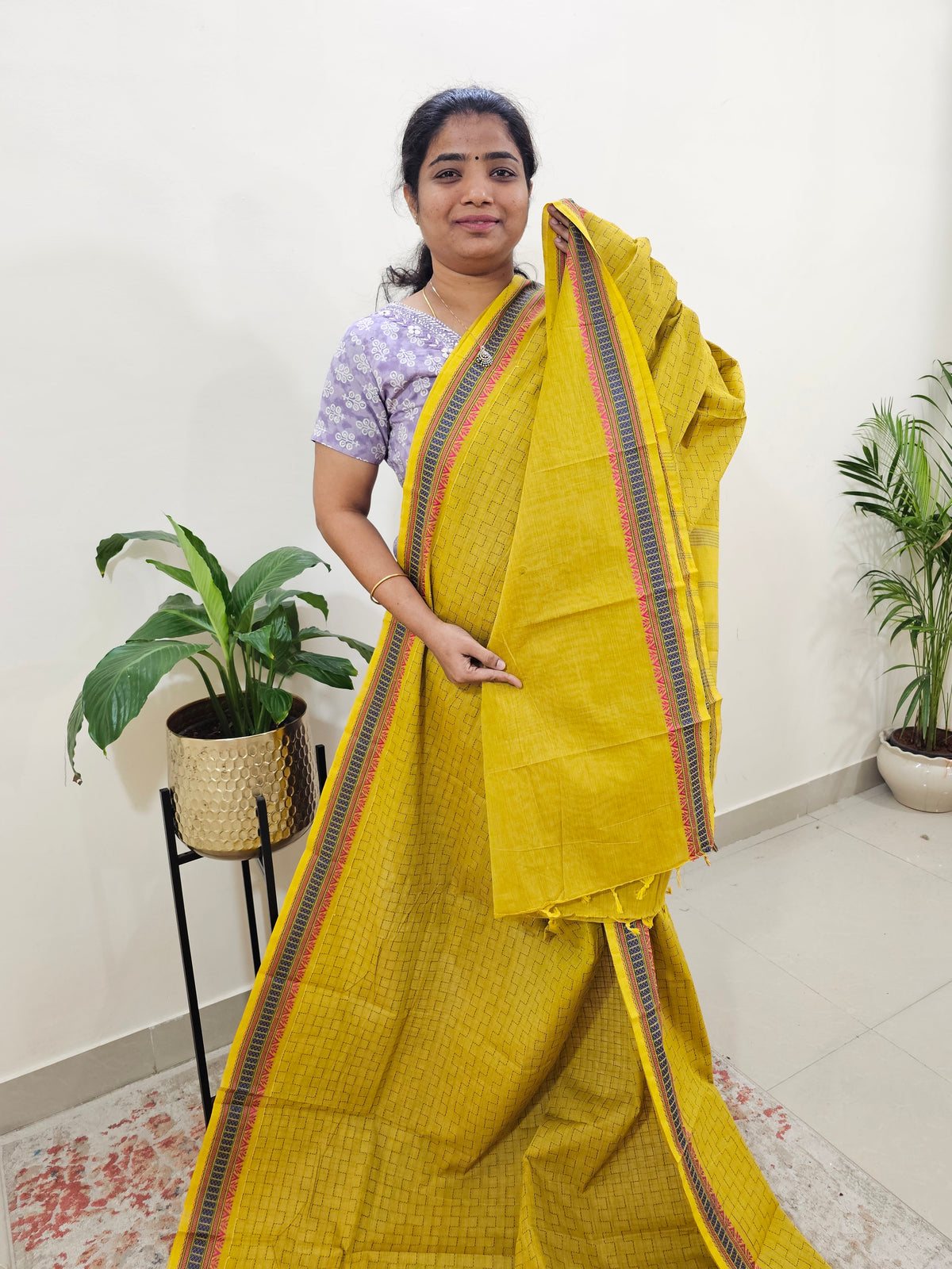 Kanchi Cotton Saree - Yellow