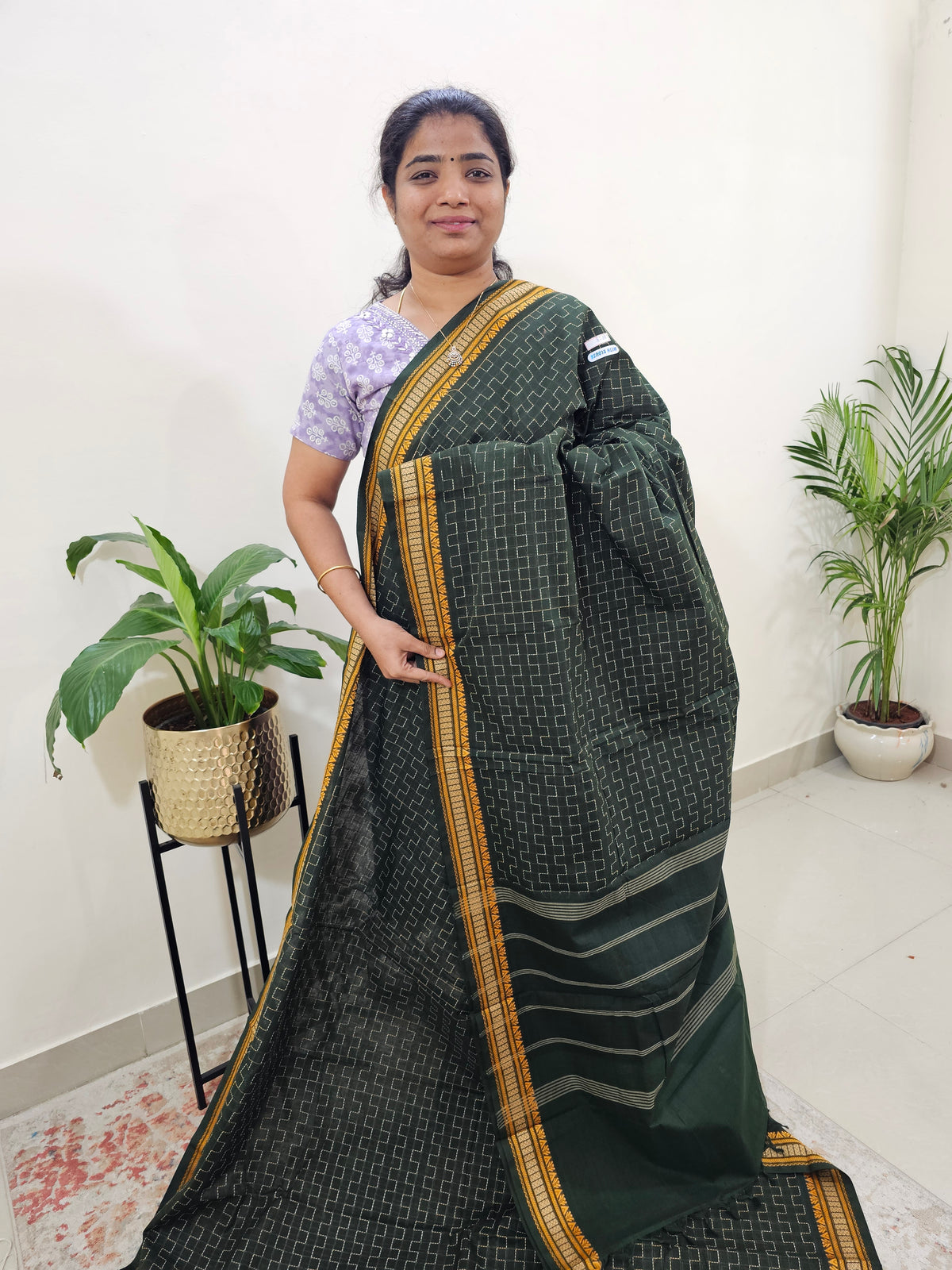 Kanchi Cotton Saree - Dark Green