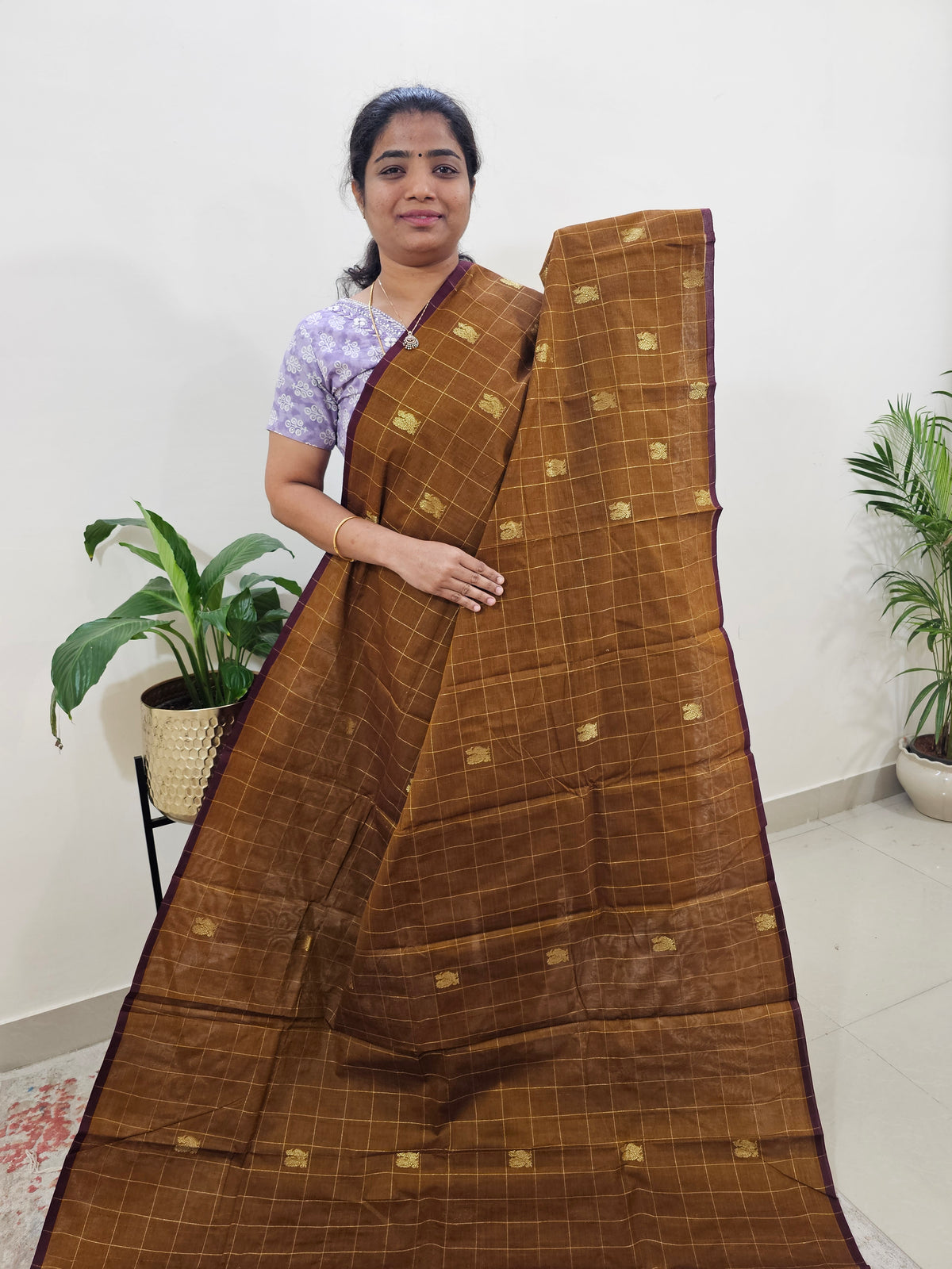 Kanchi Cotton Saree - Honey Brown