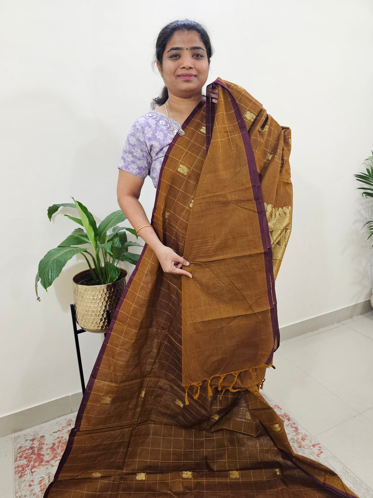 Kanchi Cotton Saree - Honey Brown