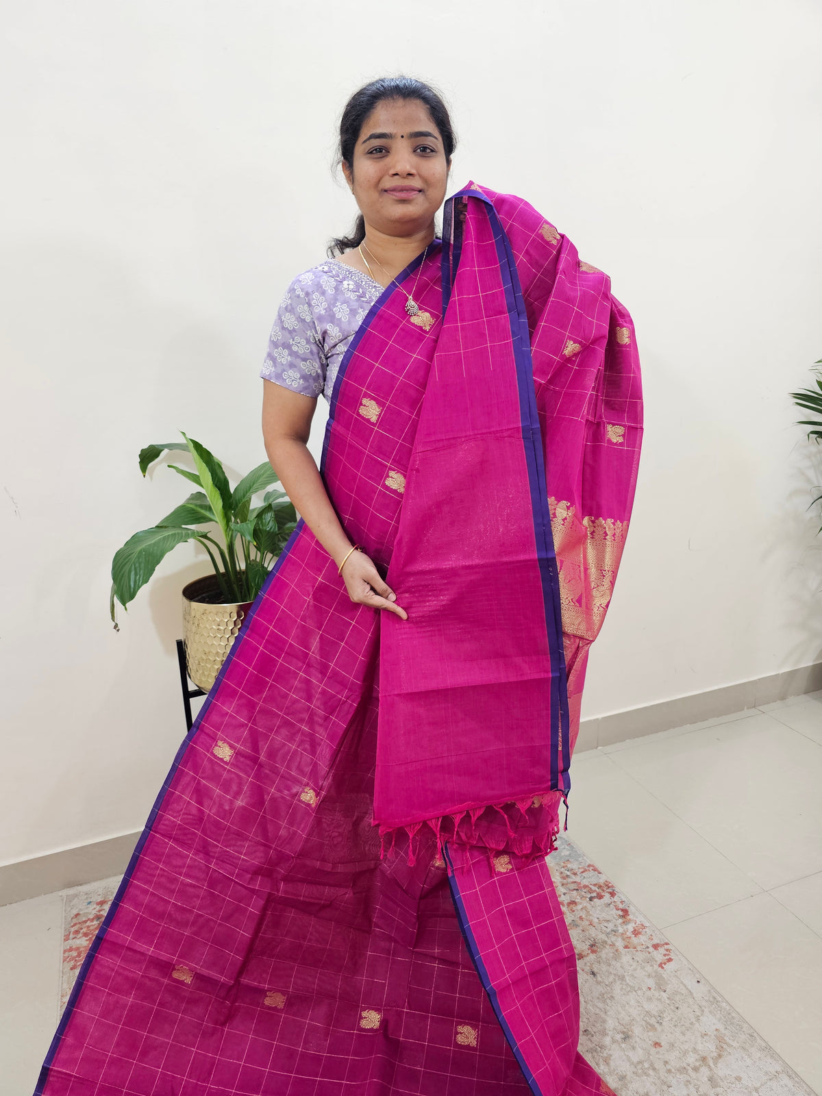 Kanchi Cotton Saree - Pink