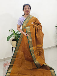 Kanchi Cotton Saree - Brown with Green