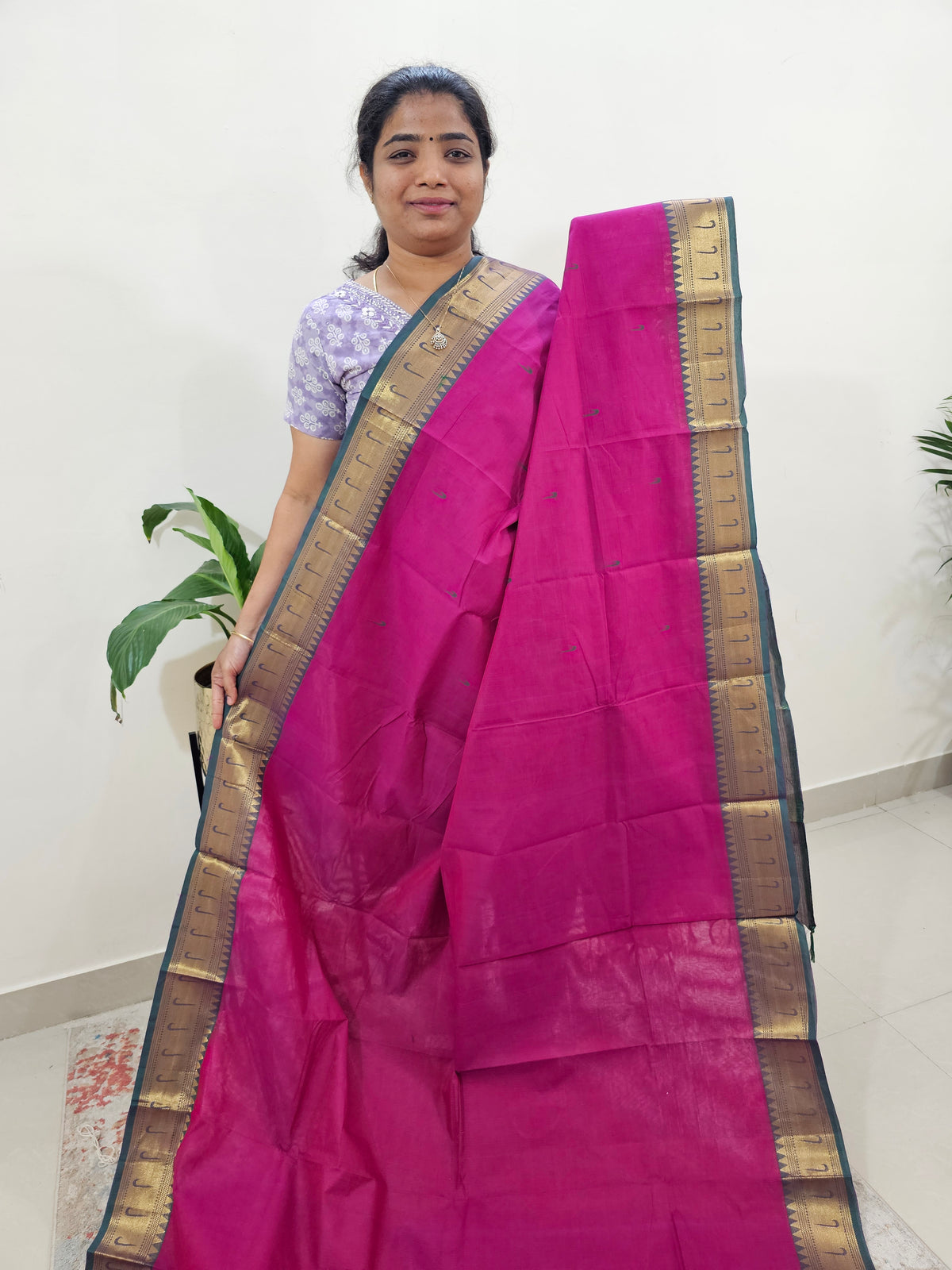 Kanchi Cotton Saree - Magenta Pink