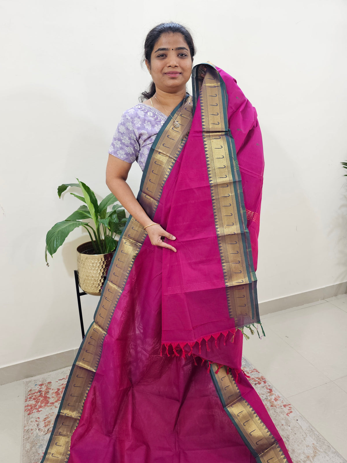 Kanchi Cotton Saree - Magenta Pink