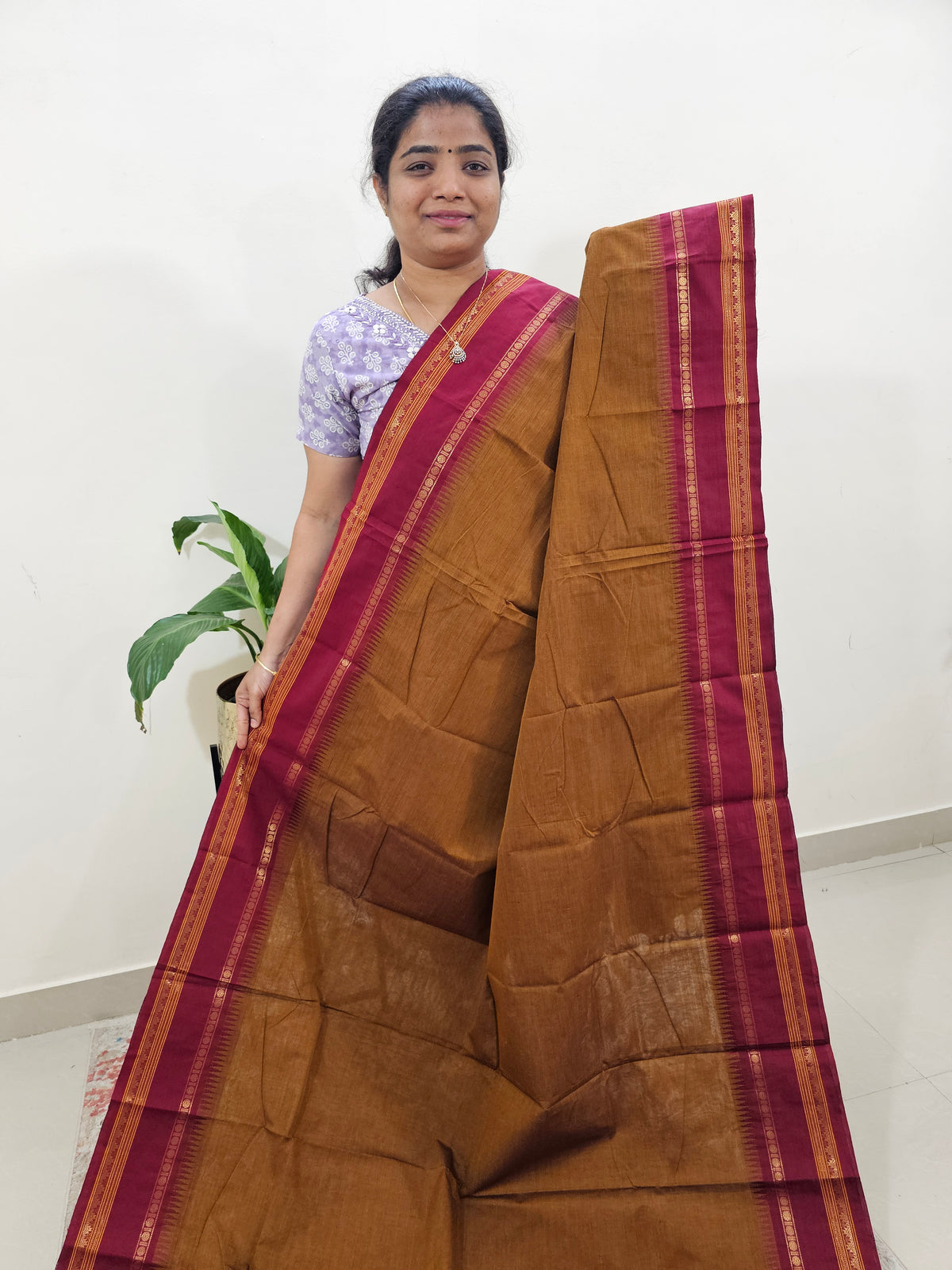 Kanchi Cotton Saree - Dark Brown