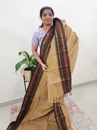 Kanchi Cotton Saree - Beige with Brown