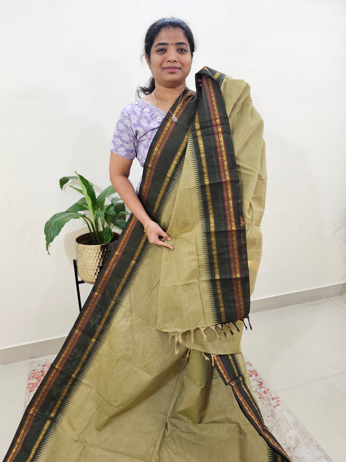 Kanchi Cotton Saree - Dark Beige