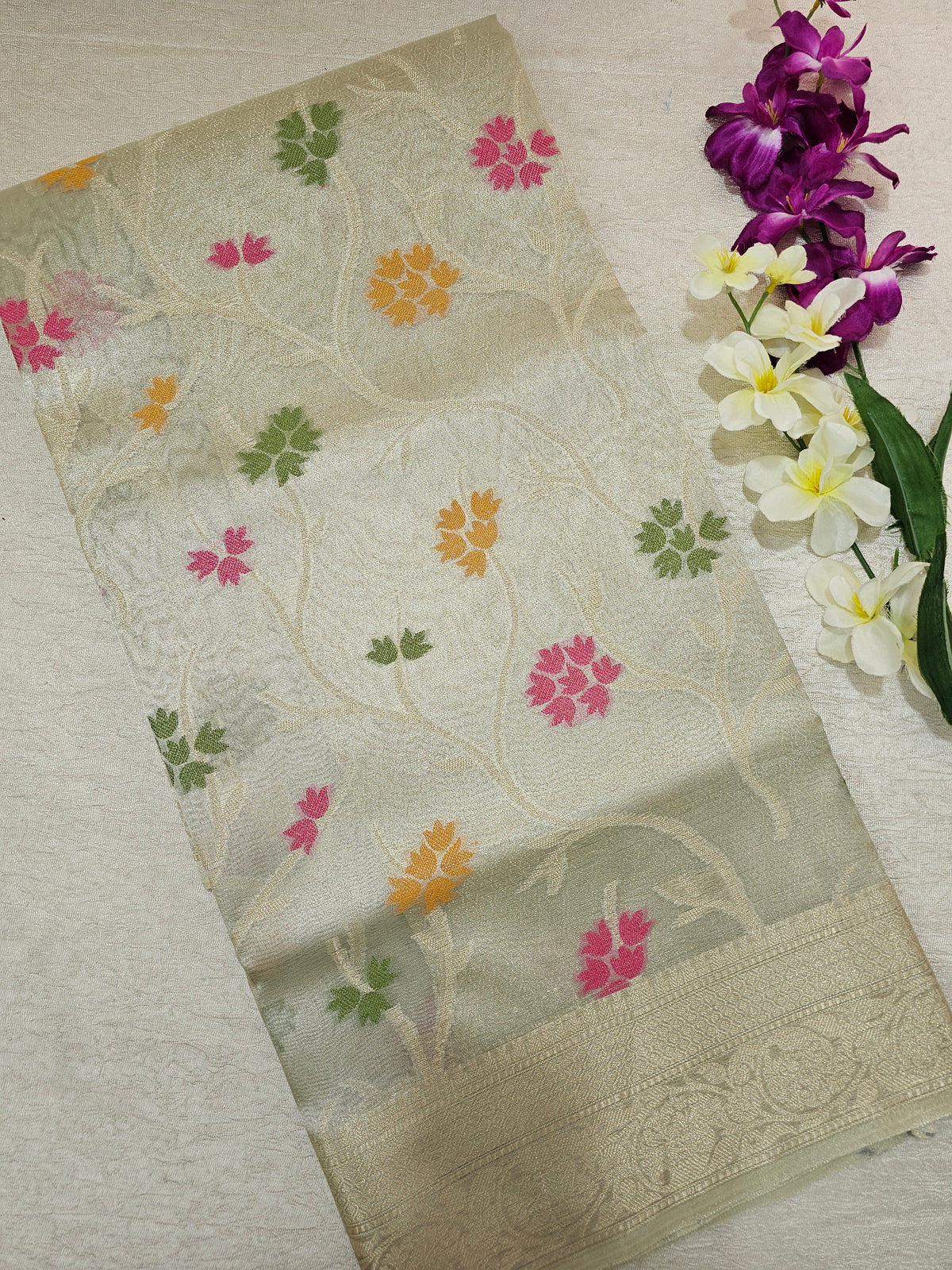 Kora Tissue Saree - Silver