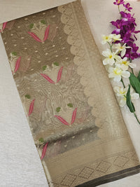 Kora Tissue Saree - Dark Beige