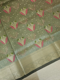 Kora Tissue Saree - Green