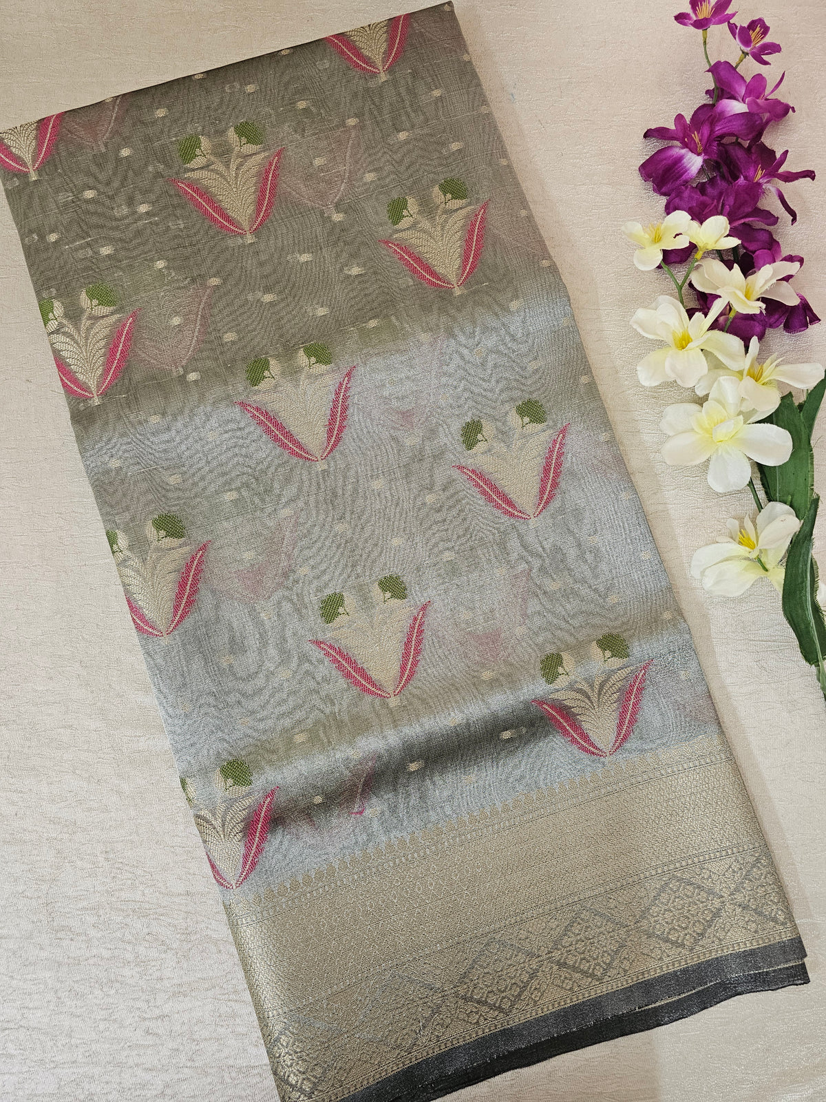 Kora Tissue Saree - Grey