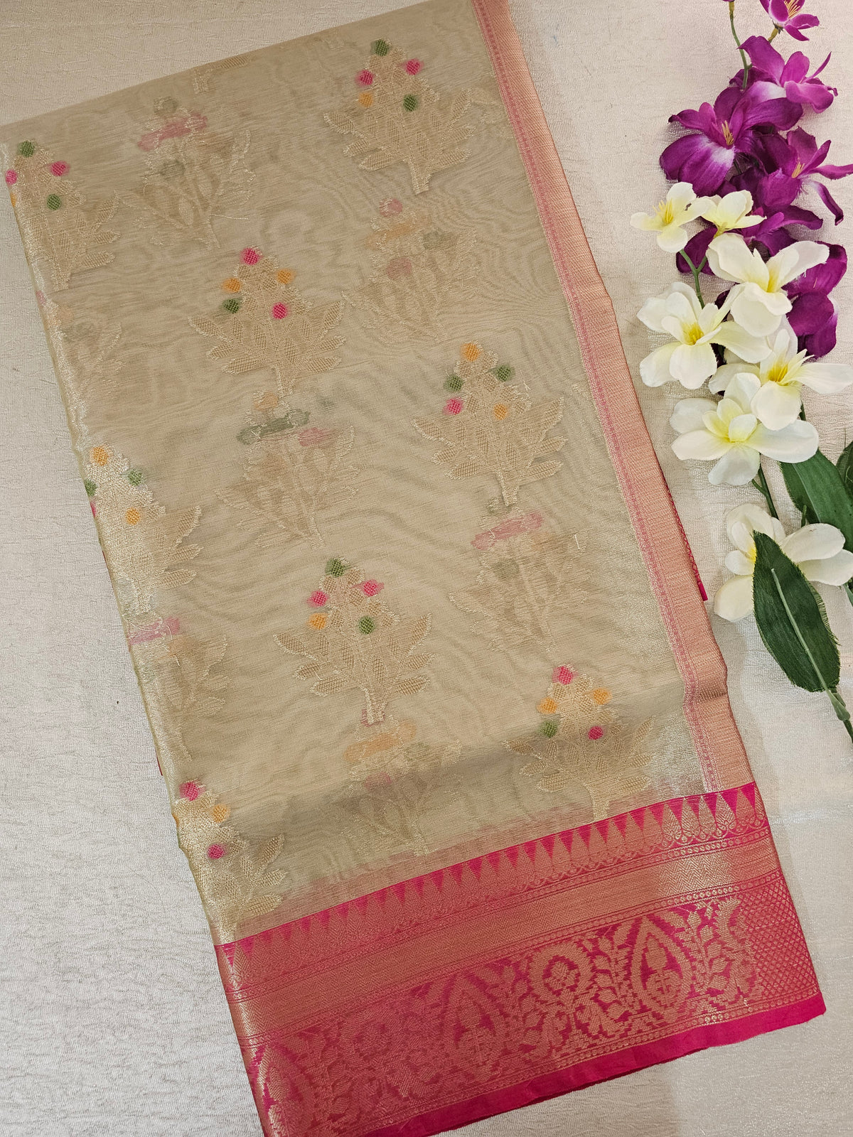 Kora Tissue Saree - Beige