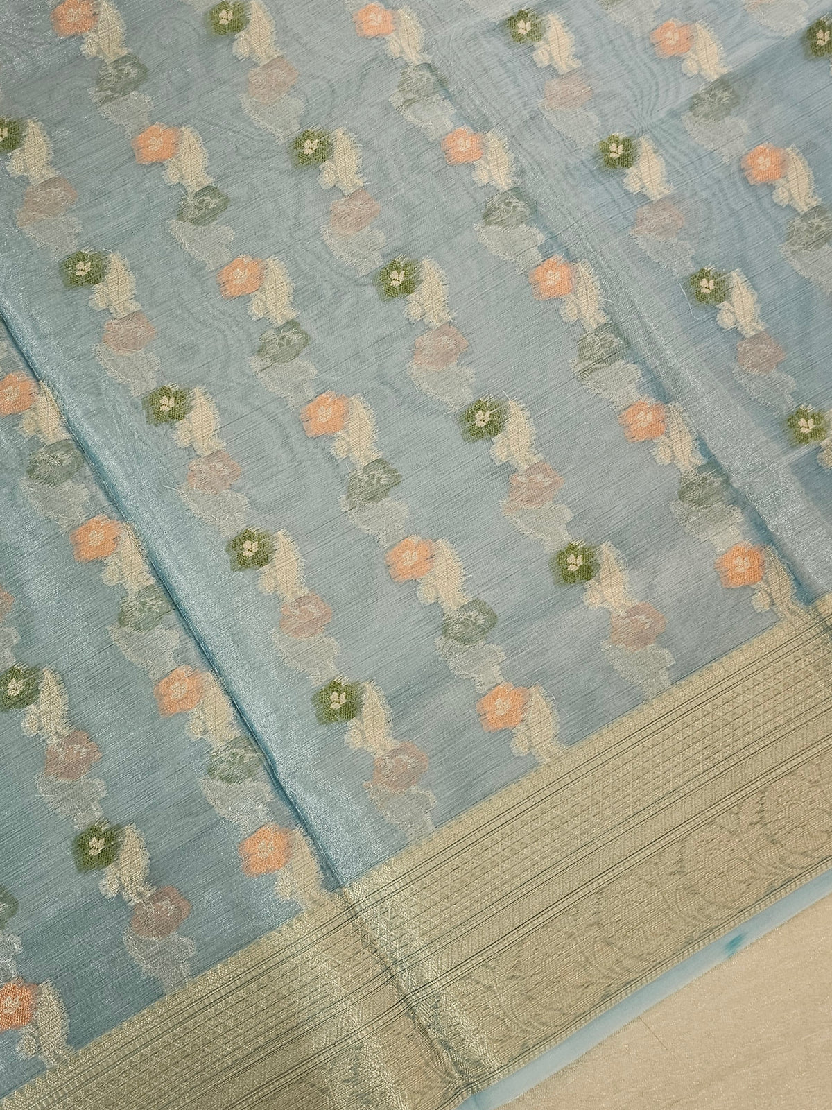 Kora Tissue Saree - Blue