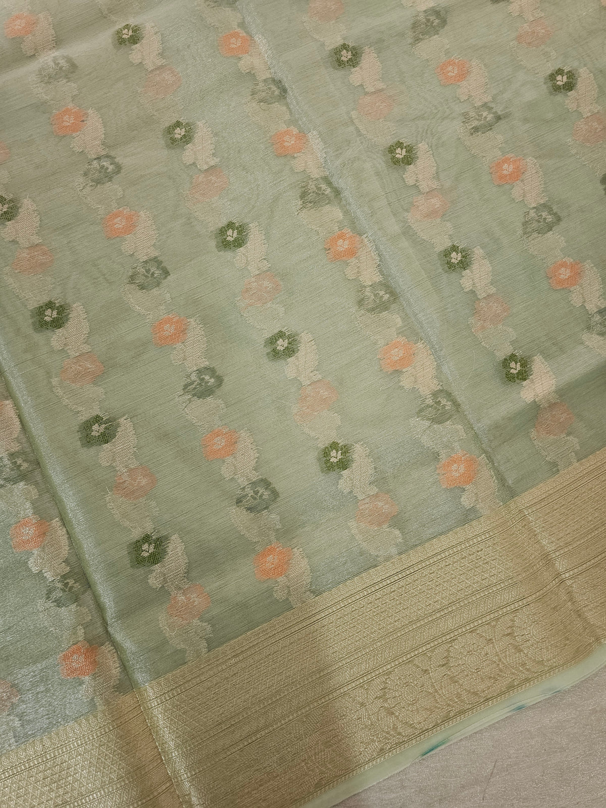 Kora Tissue Saree - Green