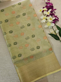 Kora Tissue Saree - Lime Yellow