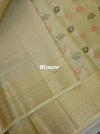 Kora Tissue Saree - Lime Yellow