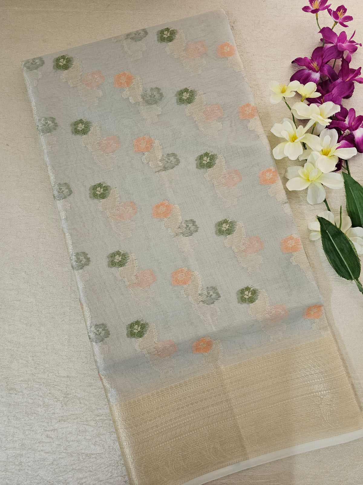 Kora Tissue Saree - Silver