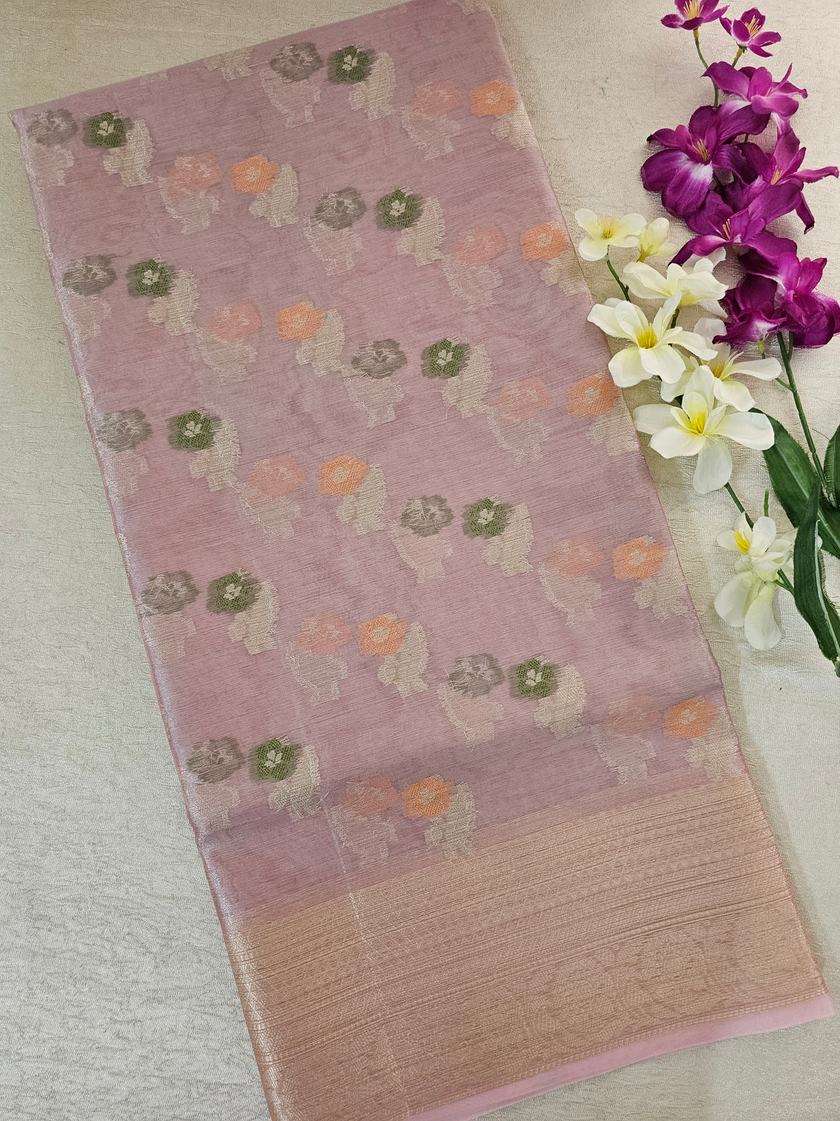 Kora Tissue Saree - Pink