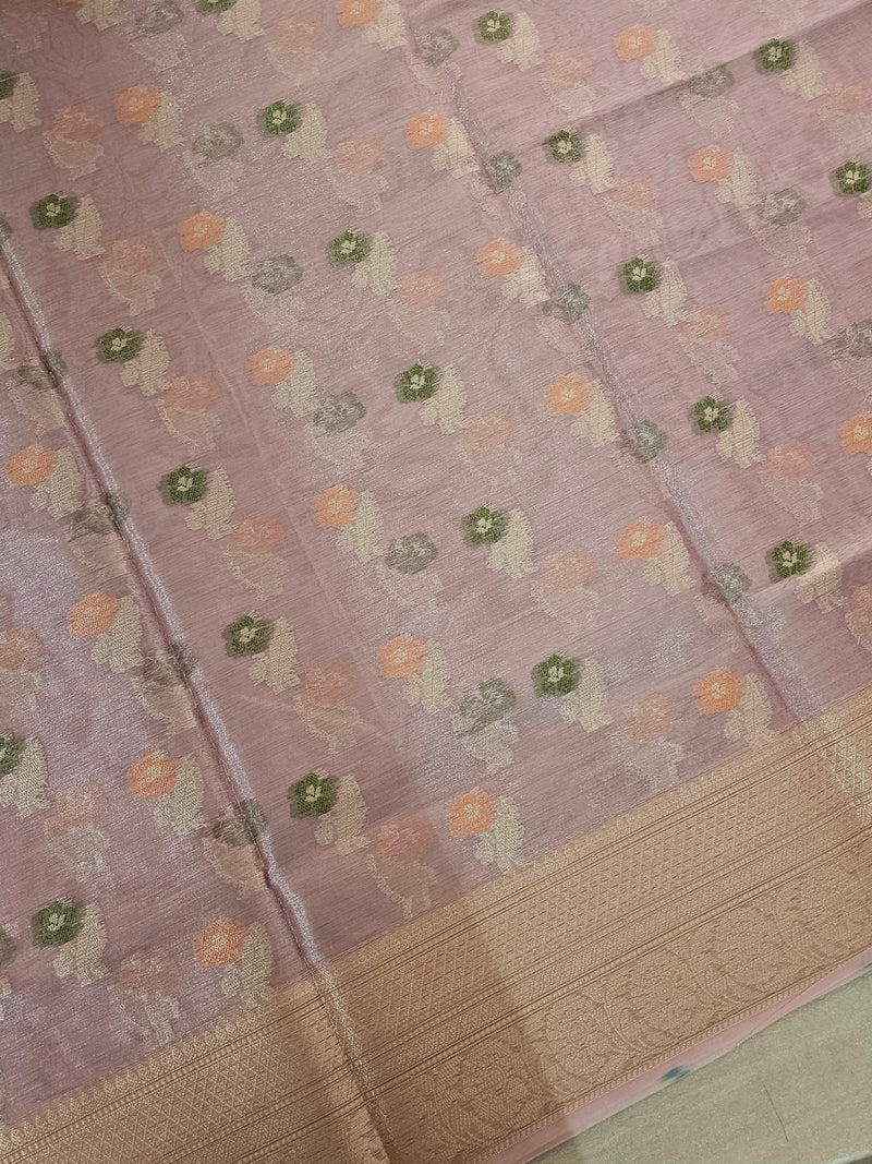 Kora Tissue Saree - Pink