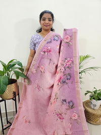 Linen Tissue with Digital Printed Sarees - Peachish Pink