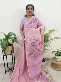 Linen Tissue with Digital Printed Sarees - Peachish Pink