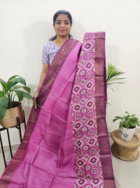 Tussar Silk Saree with Zari Border - Pink with Purple