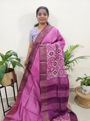 Tussar Silk Saree with Zari Border - Pink with Purple