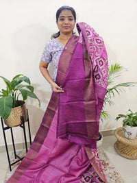 Tussar Silk Saree with Zari Border - Pink with Purple