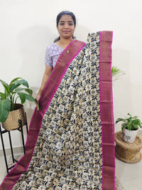 Tussar Silk Saree with Zari Border - Off-white with Pink