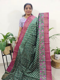 Tussar Silk Saree with Zari Border - Green with Pink