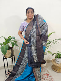 Tussar Silk Saree with Zari Border - Blue with Black