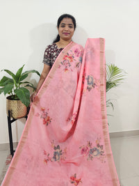 Linen Tissue with Digital Printed Sarees - Dark Peach