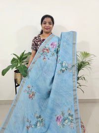 Linen Tissue with Digital Printed Sarees - Blue