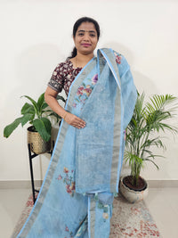 Linen Tissue with Digital Printed Sarees - Blue