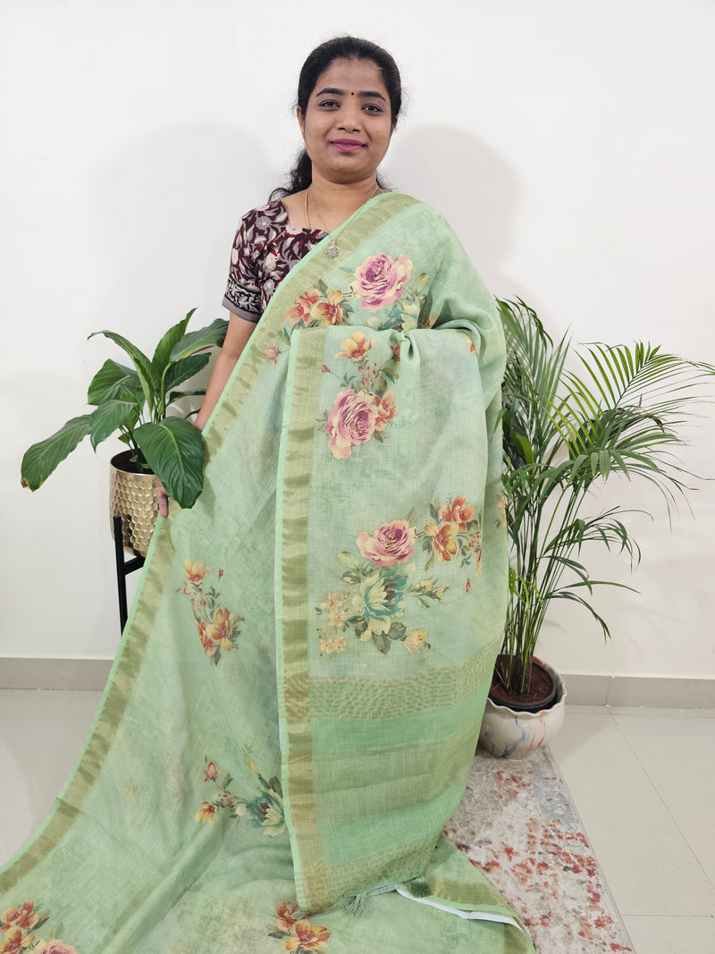 Linen Tissue with Digital Printed Sarees - Green