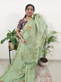 Linen Tissue with Digital Printed Sarees - Green