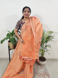 Linen Tissue with Digital Printed Sarees - Orange