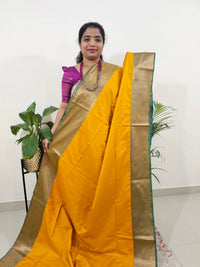 Yellow with Sea Green Semi Kanjivaram Soft Silk Saree