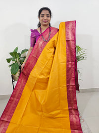 Yellow with Pink Semi Kanjivaram Soft Silk Borcade Saree