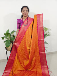 Yellowish Orange with Pink Semi Kanjivaram Soft Silk Saree