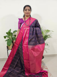 Navy Blue with Dark Pink Semi Kanjivaram Soft Silk Saree