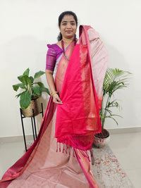 Cream with Pink Semi Kanjivaram Soft Silk Saree