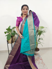 Purple with Sea Green Semi Kanjivaram Soft Silk Saree